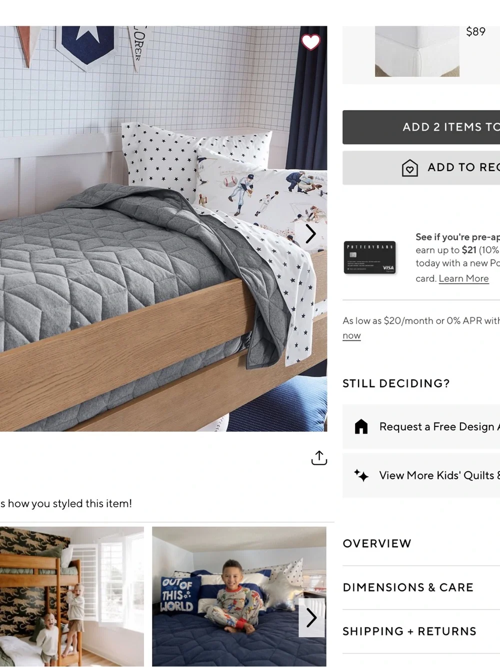 Pottery Barn Kids Gray Jersey Twin Quilt Reversible